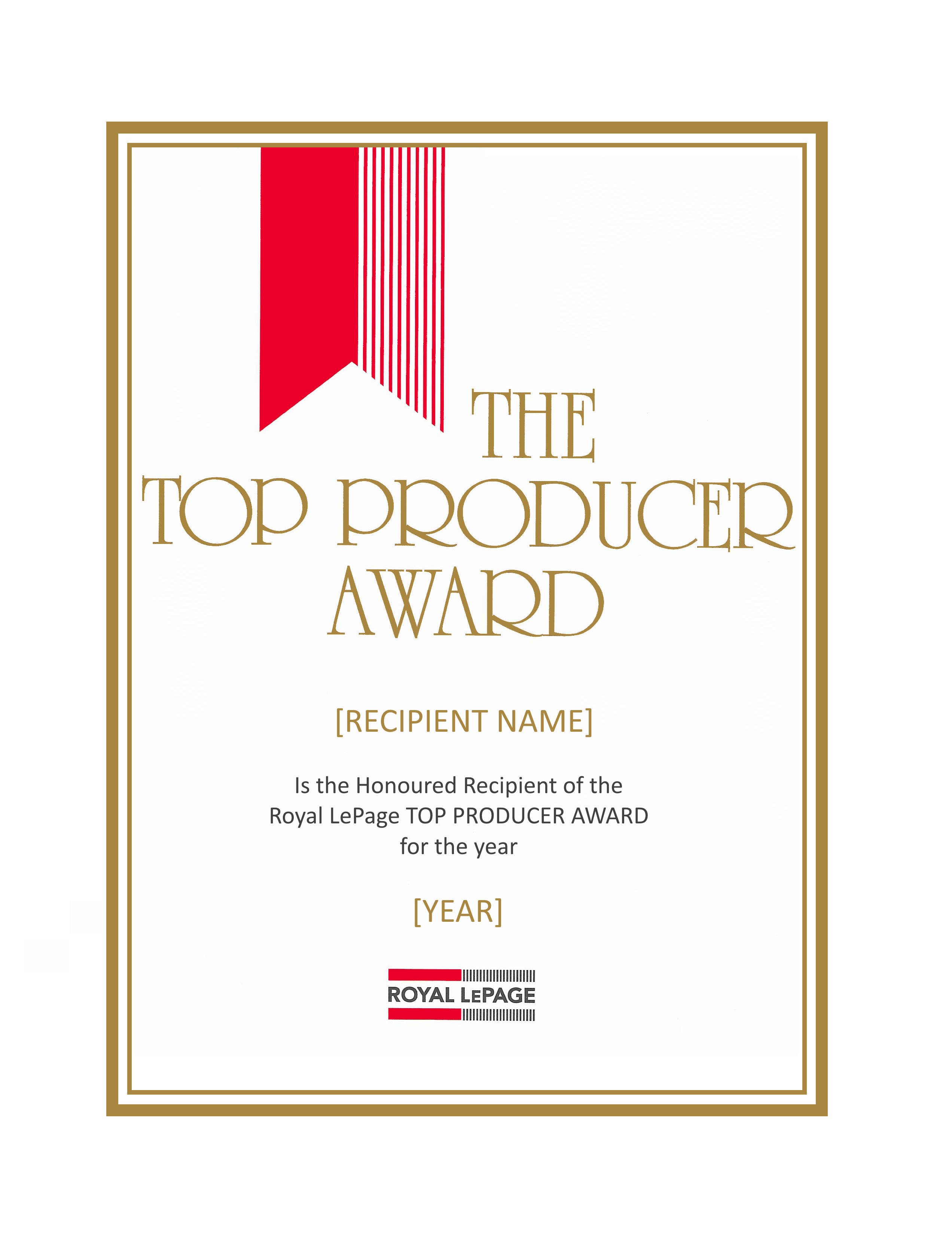 UPDATED CERTIFICATE - TOP PRODUCER AWARD